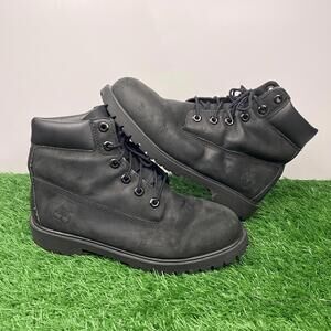 Timberland Big Boys 12907 Black Leather Round Toe Lace Up Ankle  Boots Sz 6.5 M
